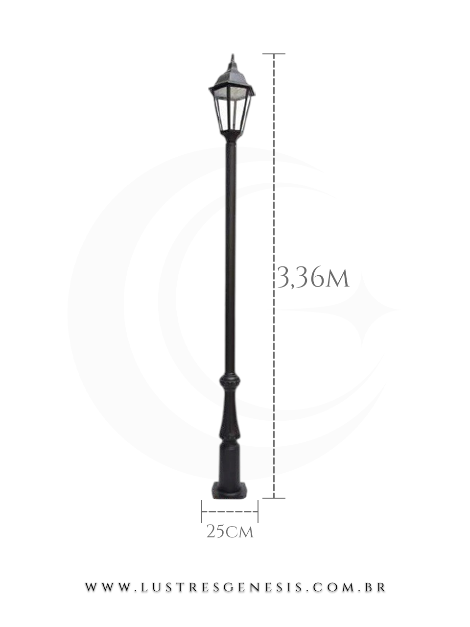 Poste de Jardim Colonial 3,36m Alumínio Fundido com Suporte para Placa Iluminação externa fachada, jardim e área gourmet